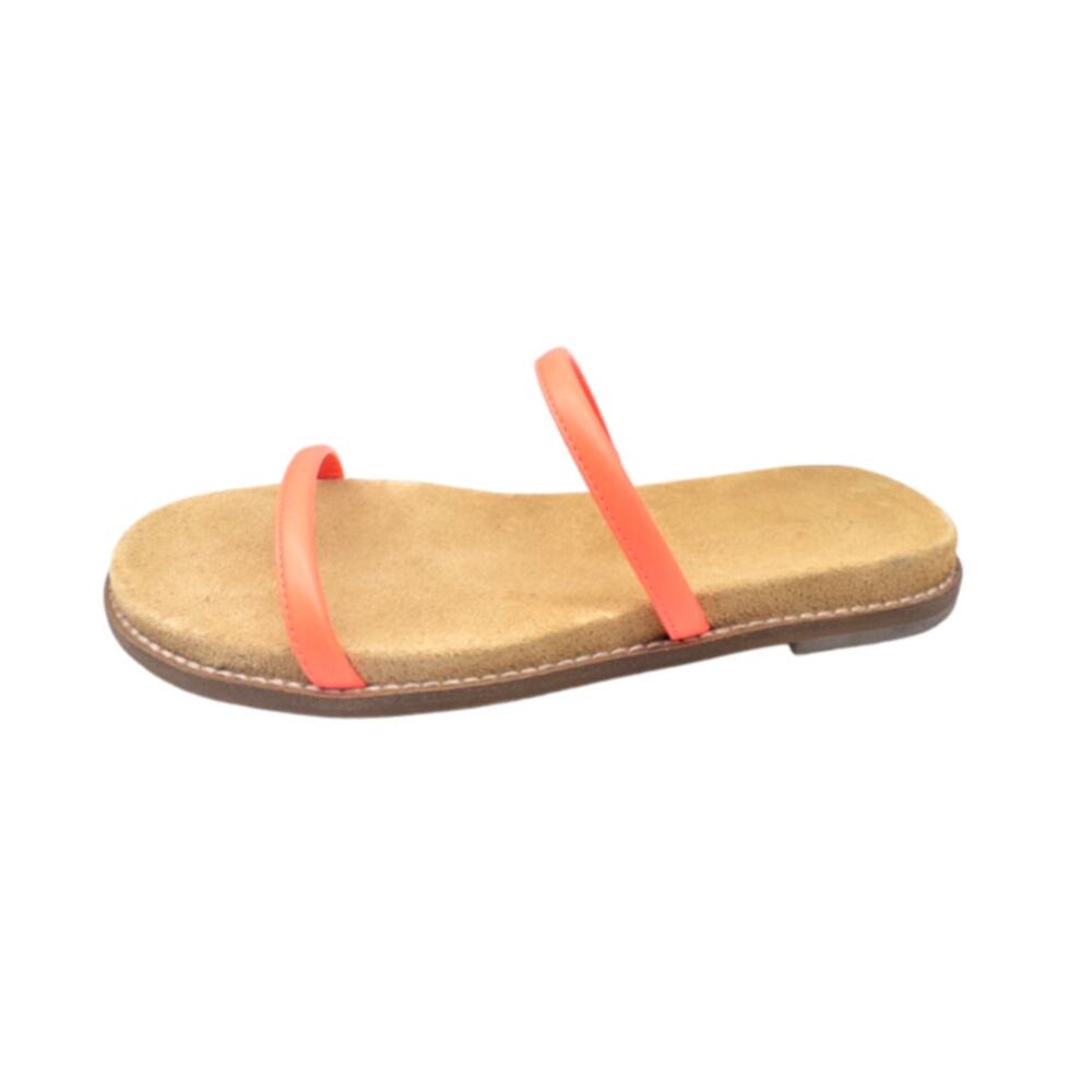 Madewell PARIS Flat Slide Sandals Electric Pink Leather Straps $78 Size 6
